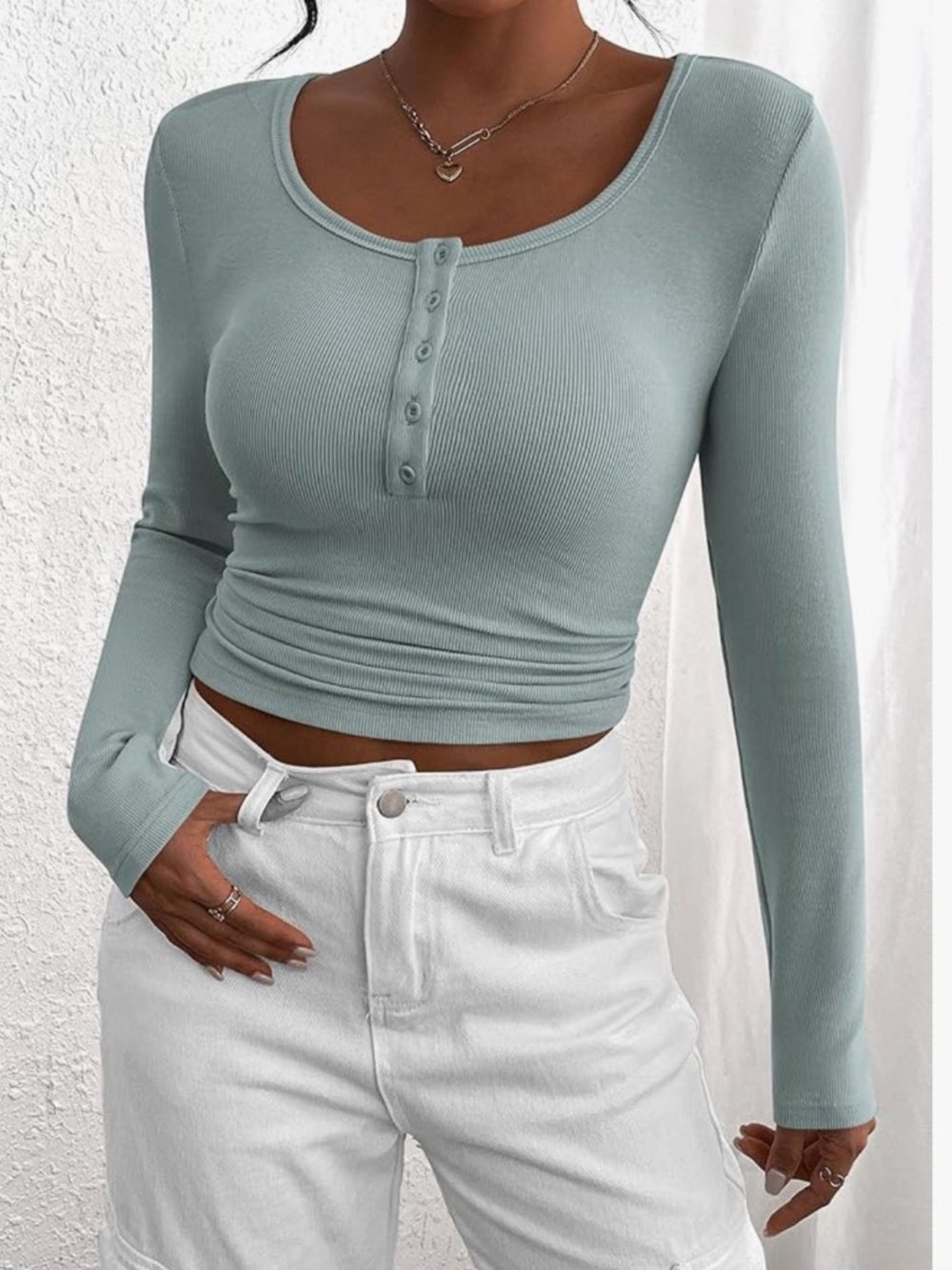 Long Sleeved Henley in Light Blue